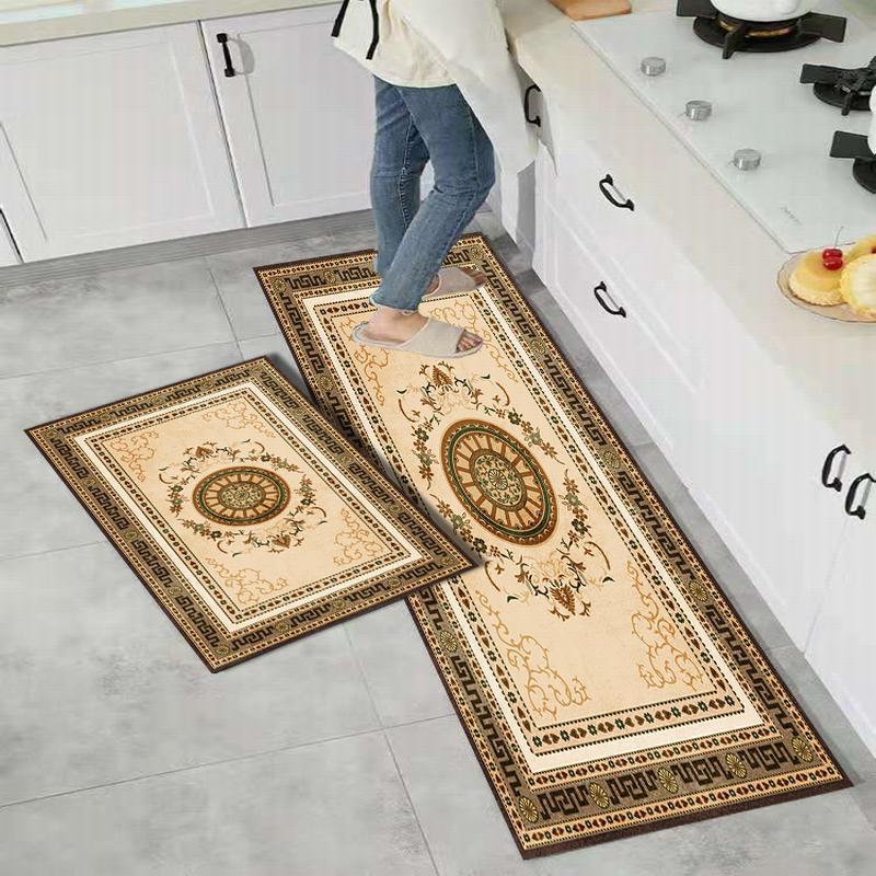 Golden Print Kitchen Rugs Non Slip Stain Resistant Waterproof