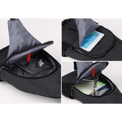 Men's Crossbody Bag with Earphone Hole & Bottle Pocket for Outdoor Sports
