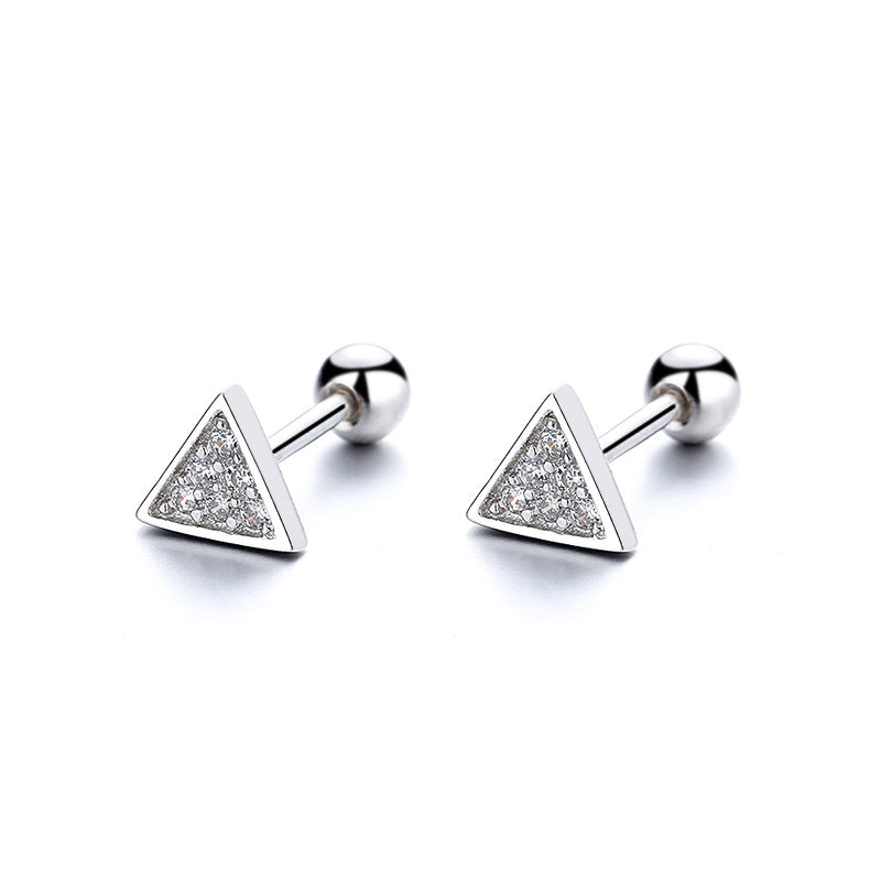 S925 Silver Zircon Circular Triangle Earrings For Girls