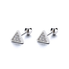 S925 Silver Zircon Circular Triangle Earrings For Girls