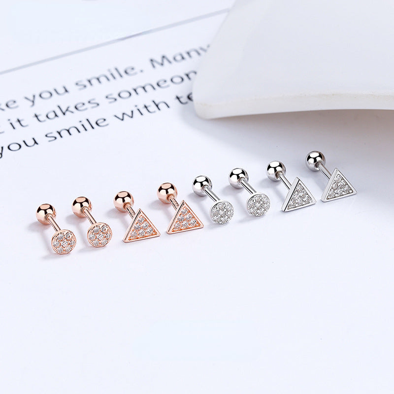 S925 Silver Zircon Circular Triangle Earrings For Girls