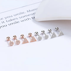 S925 Silver Zircon Circular Triangle Earrings For Girls