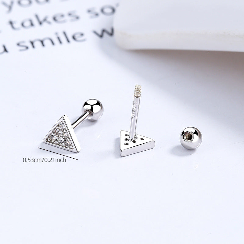 S925 Silver Zircon Circular Triangle Earrings For Girls
