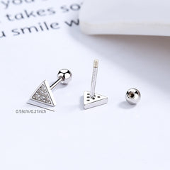 S925 Silver Zircon Circular Triangle Earrings For Girls