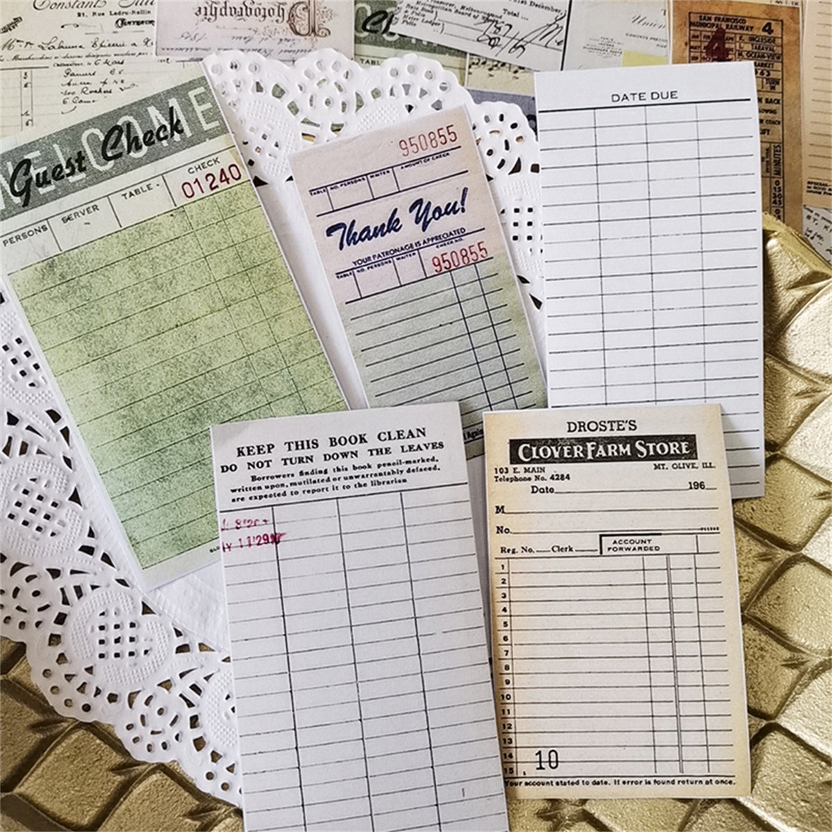 53pcs Retro Bill Stickers for DIY Water Bottles Journals