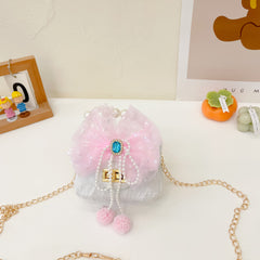 Kids Mini Bow Chain Crossbody Bag Faux Pearl Beaded Handbag