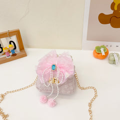 Kids Mini Bow Chain Crossbody Bag Faux Pearl Beaded Handbag
