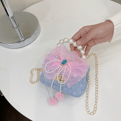 Kids Mini Bow Chain Crossbody Bag Faux Pearl Beaded Handbag