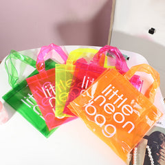 Transparent Waterproof Candy Cosmetic Bag PVC Handheld Makeup Shopping Handbag