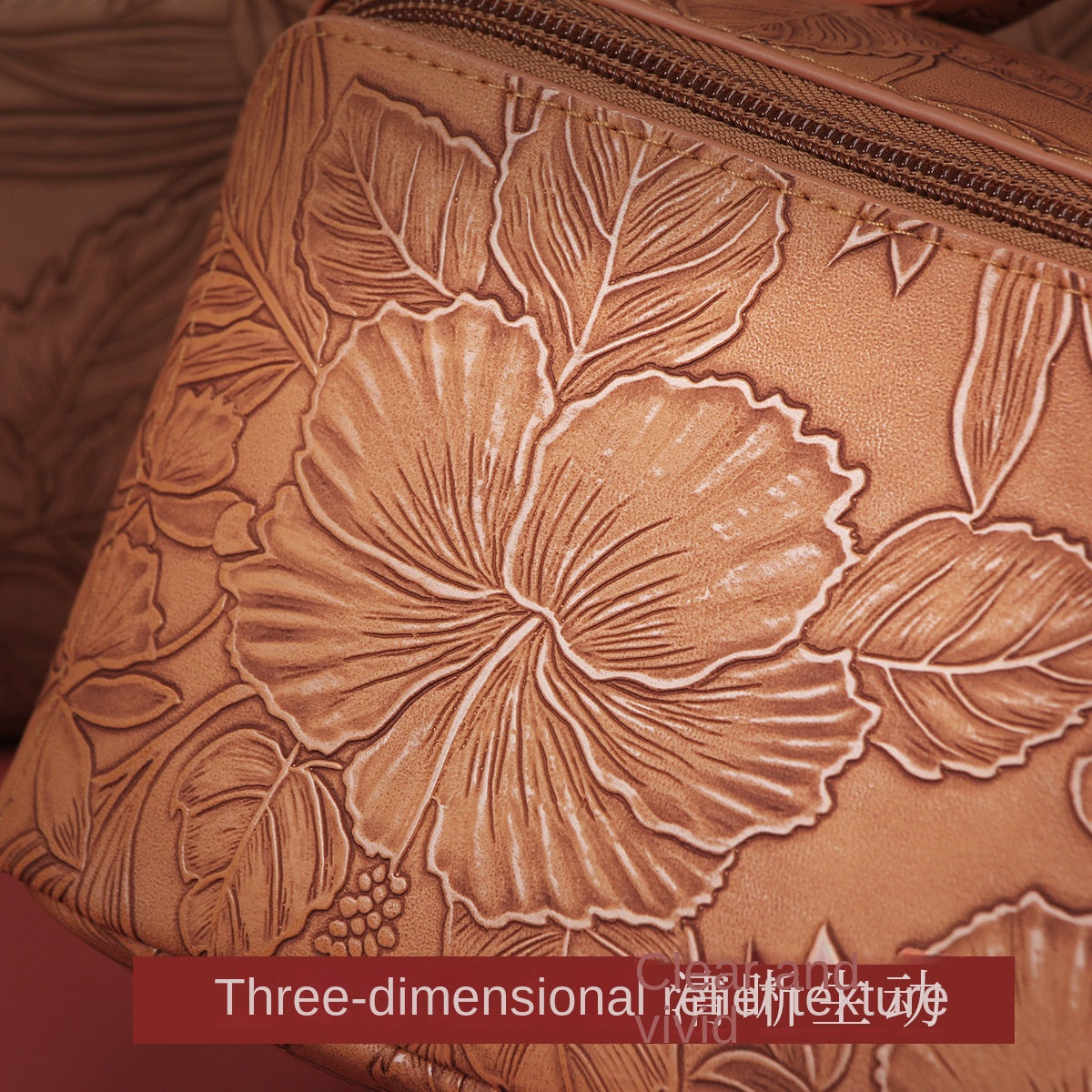 Floral Makeup Bag Embossed PU Leather Toiletry Bag