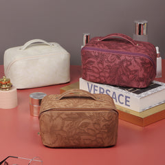 Floral Makeup Bag Embossed PU Leather Toiletry Bag