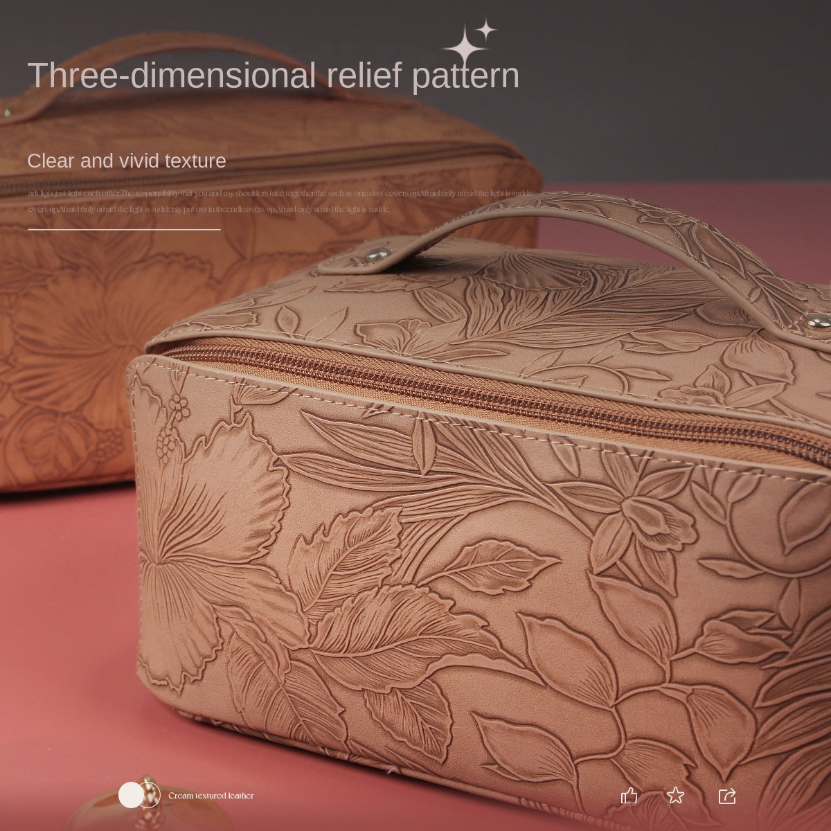 Floral Makeup Bag Embossed PU Leather Toiletry Bag