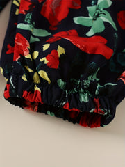 Girls' Rose Floral Print Casual Jogger Elastic Waist Trousers