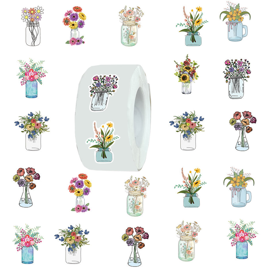 500pcs Round Flower Arrangement Label Stickers 2.54cm - 10 Patterns