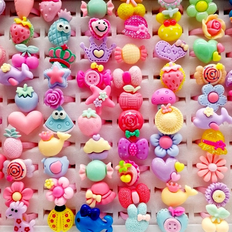 Kids Cartoon Jelly Finger Rings Cute Resin Jewelry for Girls