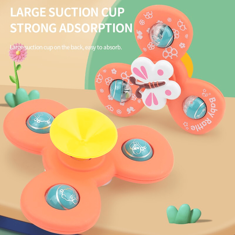 3pcs Cartoon Baby Bath Toys Suction Cup Spinner Toy