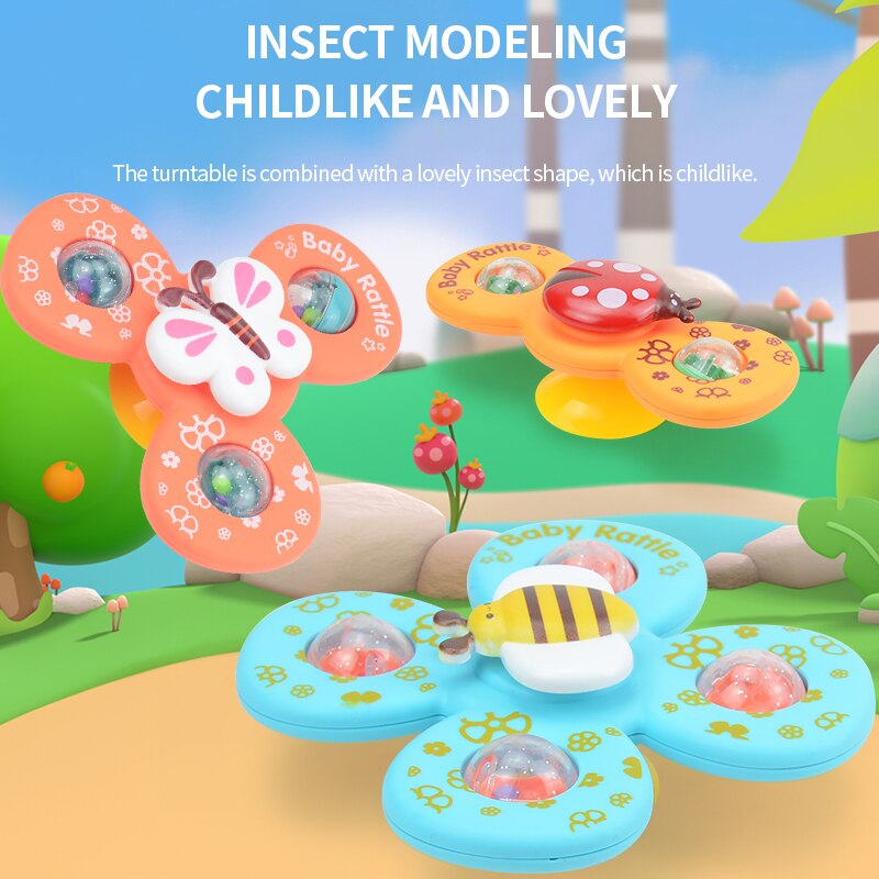 3pcs Cartoon Baby Bath Toys Suction Cup Spinner Toy