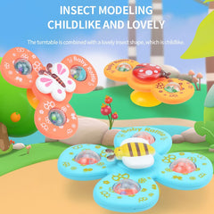 3pcs Cartoon Baby Bath Toys Suction Cup Spinner Toy