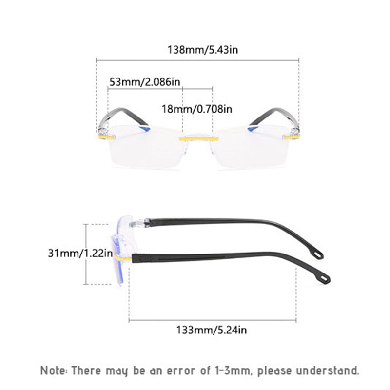 Men's Anti Light Rimless Presbyopic Glasses Diopter with Box