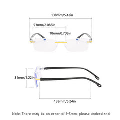 Men's Anti Light Rimless Presbyopic Glasses Diopter with Box
