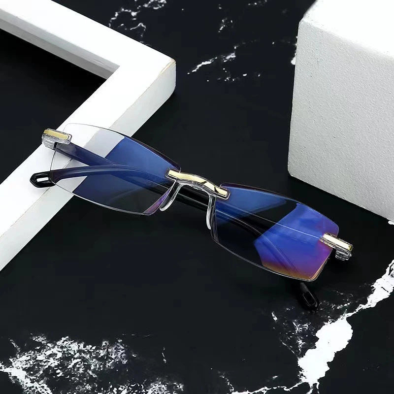 Men's Anti Light Rimless Presbyopic Glasses Diopter with Box