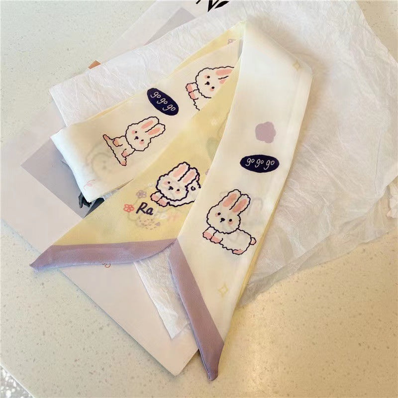 Silky Hair Ribbon Scarf Twilly Satin Neckerchief