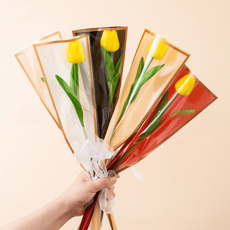 50pcs Golden Edge Flower Bag Waterproof Bouquet Packaging