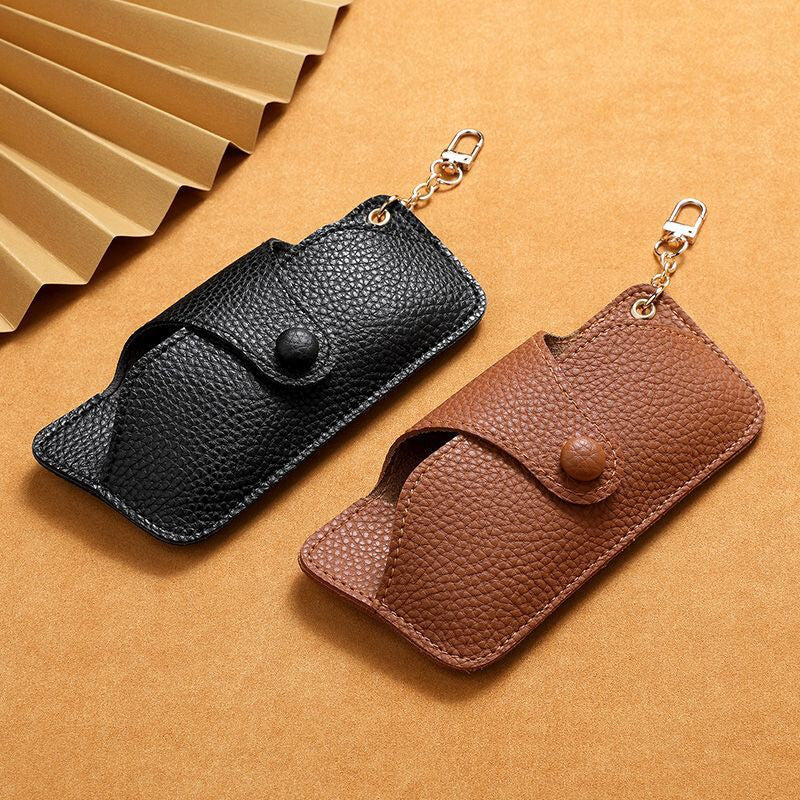 Snap Button Glasses Bag PU Leather Sunglasses Pouch