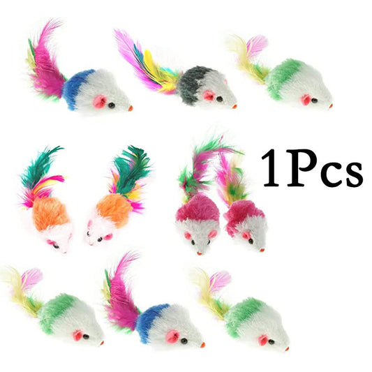 Interactive Cat Toy Feather Tail Plush Mouse Shape Kitten Play Dental Health