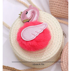 Flamingo Decor Straw Woven Crossbody Bag Mini Round Coin Purse