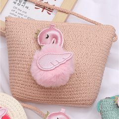 Flamingo Decor Straw Woven Crossbody Bag Mini Round Coin Purse