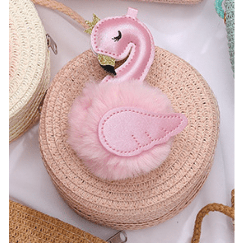 Flamingo Decor Straw Woven Crossbody Bag Mini Round Coin Purse