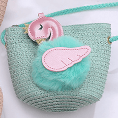 Flamingo Decor Straw Woven Crossbody Bag Mini Round Coin Purse