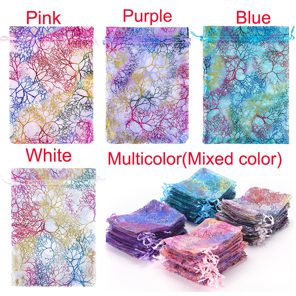 100 Colorful Organza Bags Wedding Favor Drawstring Gift Bags