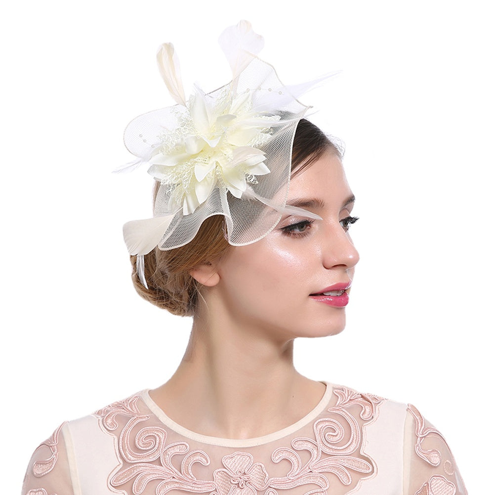 Feather Fascinator Flower Headband Wedding Tea Party Accessory