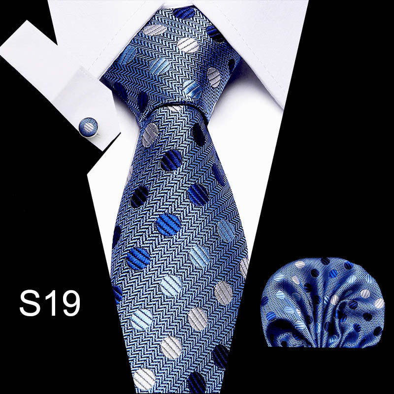 Business Necktie Men's Tie Set with Cufflinks and Scarf