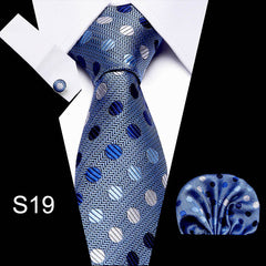 Business Necktie Men's Tie Set with Cufflinks and Scarf