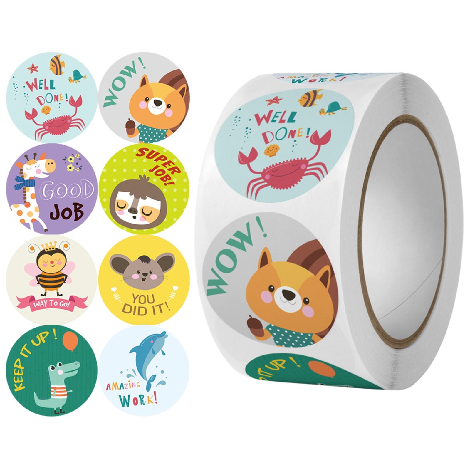 500pcs Reward Sticker Roll Kindergarten Teacher Animal Sea