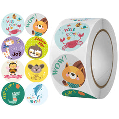 500pcs Reward Sticker Roll Kindergarten Teacher Animal Sea