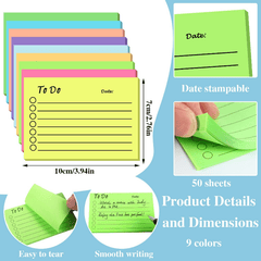 450 Sheets Multicolor Sticky Notes 9 Colors 10.01 x 7.01cm Office Supplies