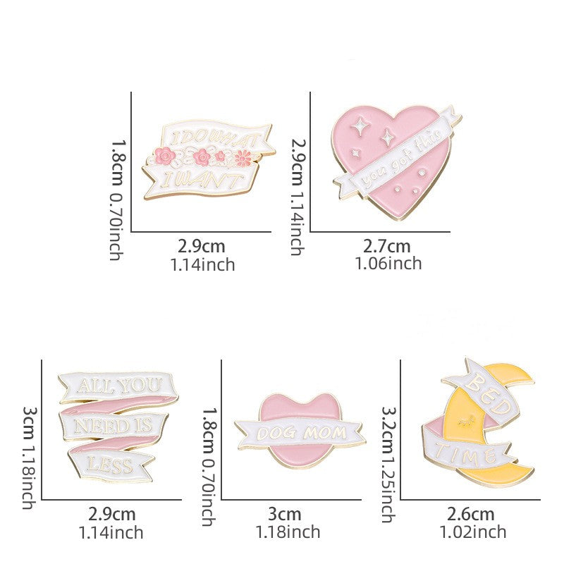 Pink Love Moon English Letter Series Brooch Enamel Badge Collar Pin
