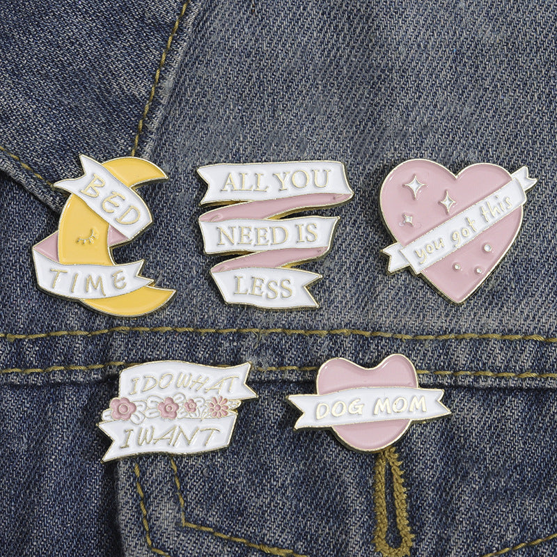 Pink Love Moon English Letter Series Brooch Enamel Badge Collar Pin