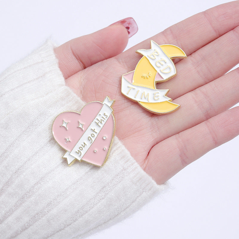 Pink Love Moon English Letter Series Brooch Enamel Badge Collar Pin