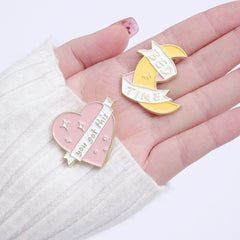 Pink Love Moon English Letter Series Brooch Enamel Badge Collar Pin