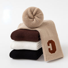 4 Pairs Kids' Thick Fleece Warm Socks, 'C' Print for Autumn Winter