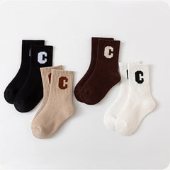 4 Pairs Kids' Thick Fleece Warm Socks, 'C' Print for Autumn Winter