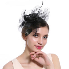 Feather Fascinator Mesh Flower Head Piece Clip Wedding Tea Party