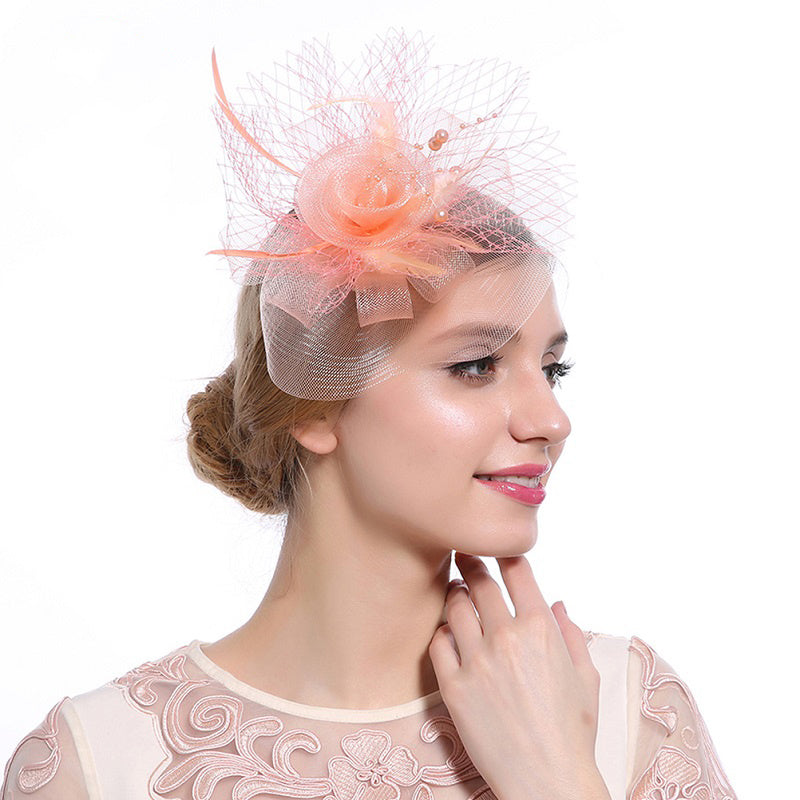 Feather Fascinator Mesh Flower Head Piece Clip Wedding Tea Party