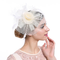 Feather Fascinator Mesh Flower Head Piece Clip Wedding Tea Party