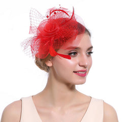 Feather Fascinator Mesh Flower Head Piece Clip Wedding Tea Party